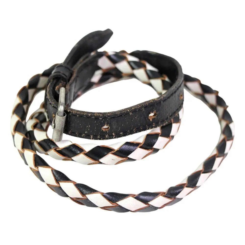HANDCRAFTED WOVEN BLACK WHITE REAL LEATHER 1/2